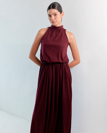 Folded grace dress Wine